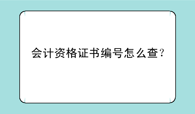 会计资格证书编号怎么查？
